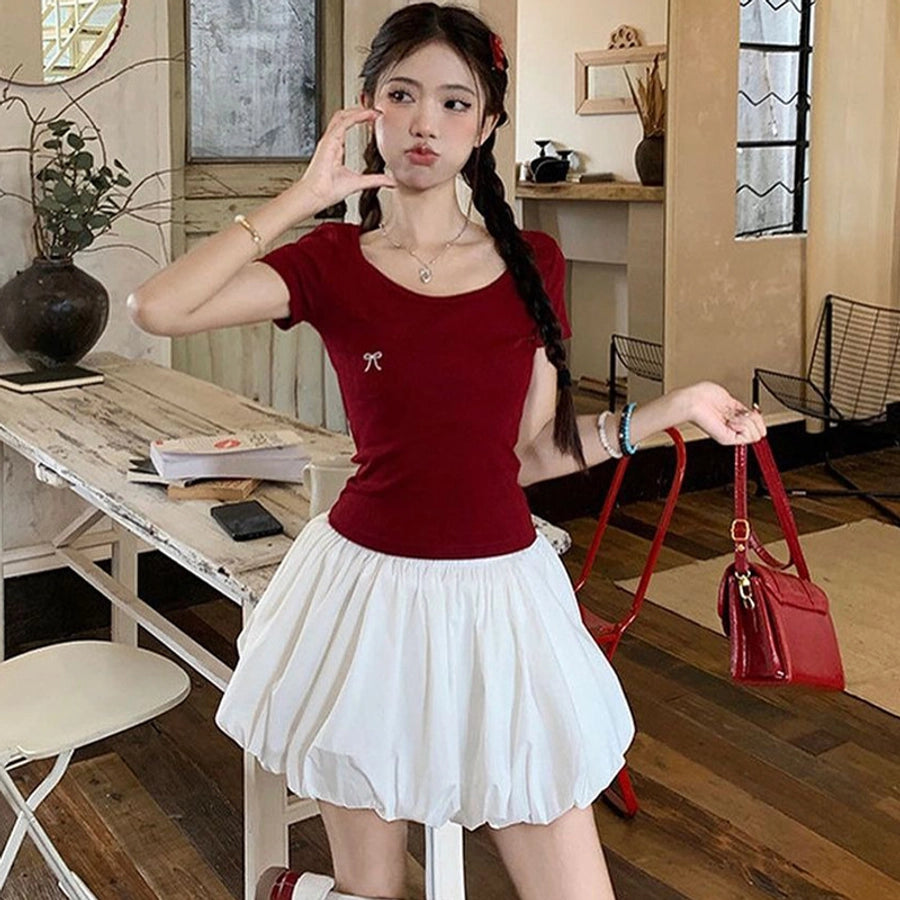 Summer Simple Style Classic Style Solid Color Cotton Polyester Above Knee Skirts