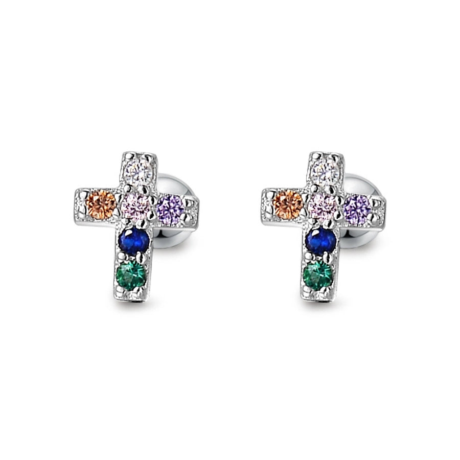 1 Pair 925 Sterling Silver Zircon 925 Sterling Silver Earrings Cross Ear Studs