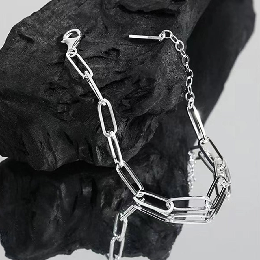 S925 Sterling Silver Geometric Chain Bracelet Fashion Simple Trend Unisex Style Bracelet