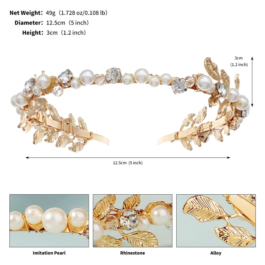 Women's Elegant Luxurious Leaf Alloy Inlay Imitation Pearl Rhinestones Hair Band