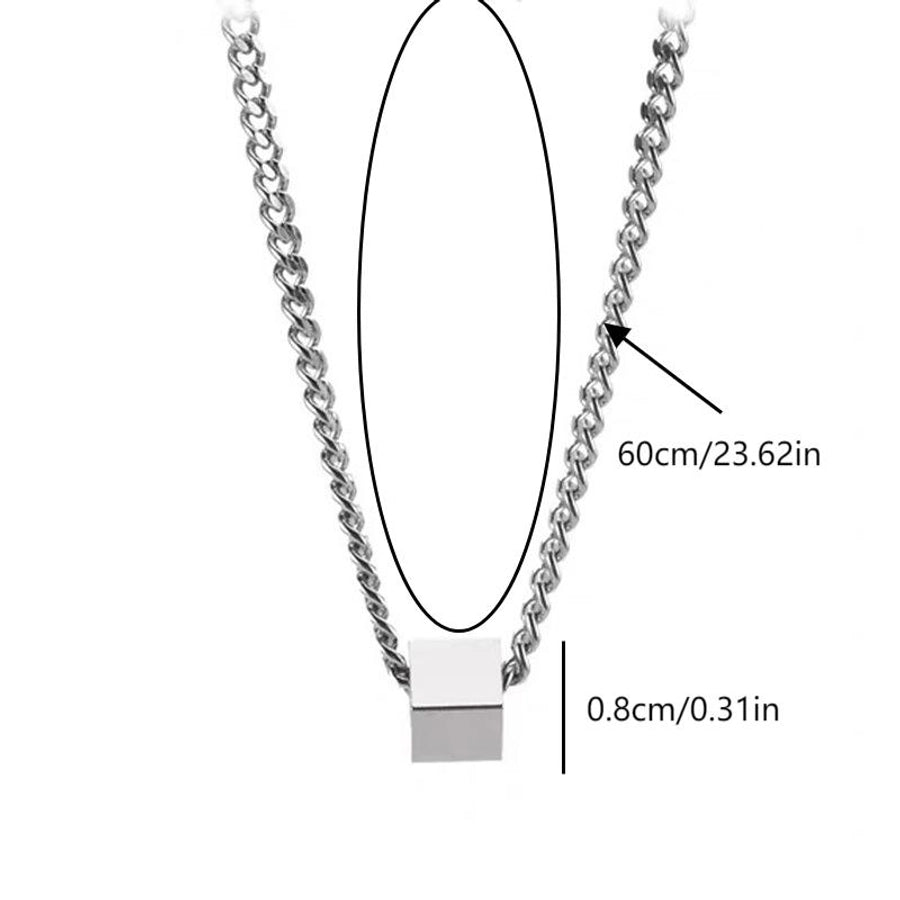 Geometric Square Necklace Men's Trendy Hip Hop Style Simple All-Matching Hoodie Clavicle Chain Niche Design