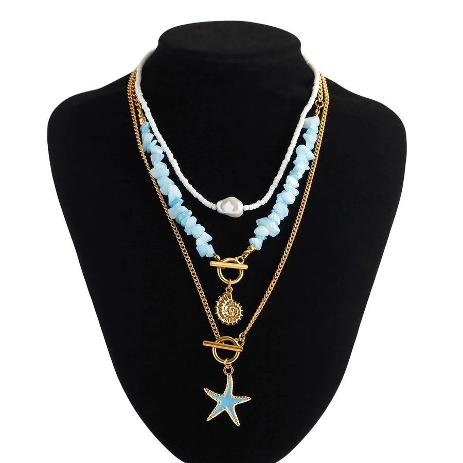 Vacation Star Alloy turquoise Iron Cuban Link Chain Curb Chain Layered Necklaces