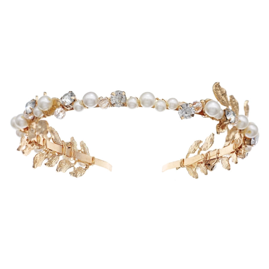 Women's Elegant Luxurious Leaf Alloy Inlay Imitation Pearl Rhinestones Hair Band