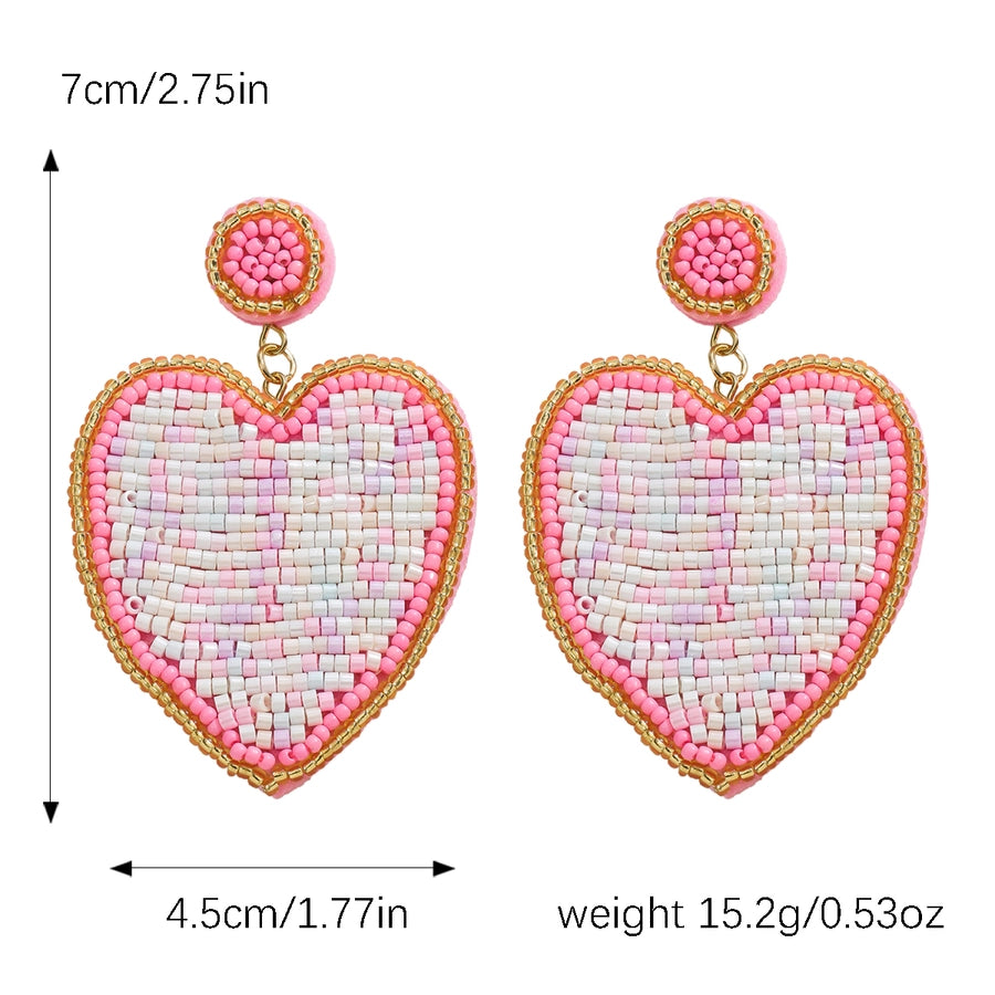 1 Pair Cute Romantic Sweet Heart Shape Beaded Cloth Drop Earrings