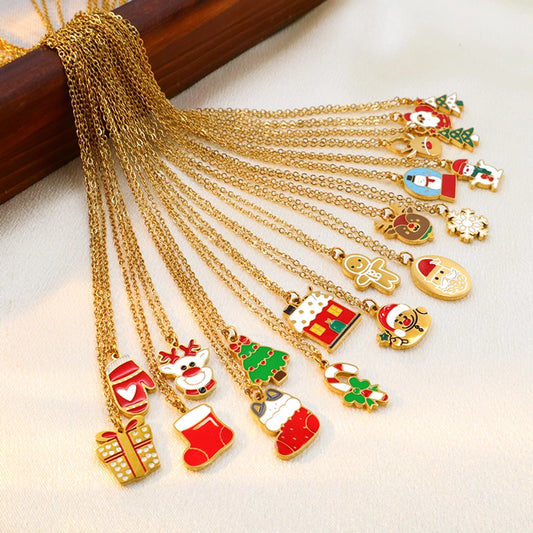 Jewelry Cute Christmas Hat Christmas Tree Christmas Socks Titanium Steel 18K Gold Plated Plating Pendant Necklace