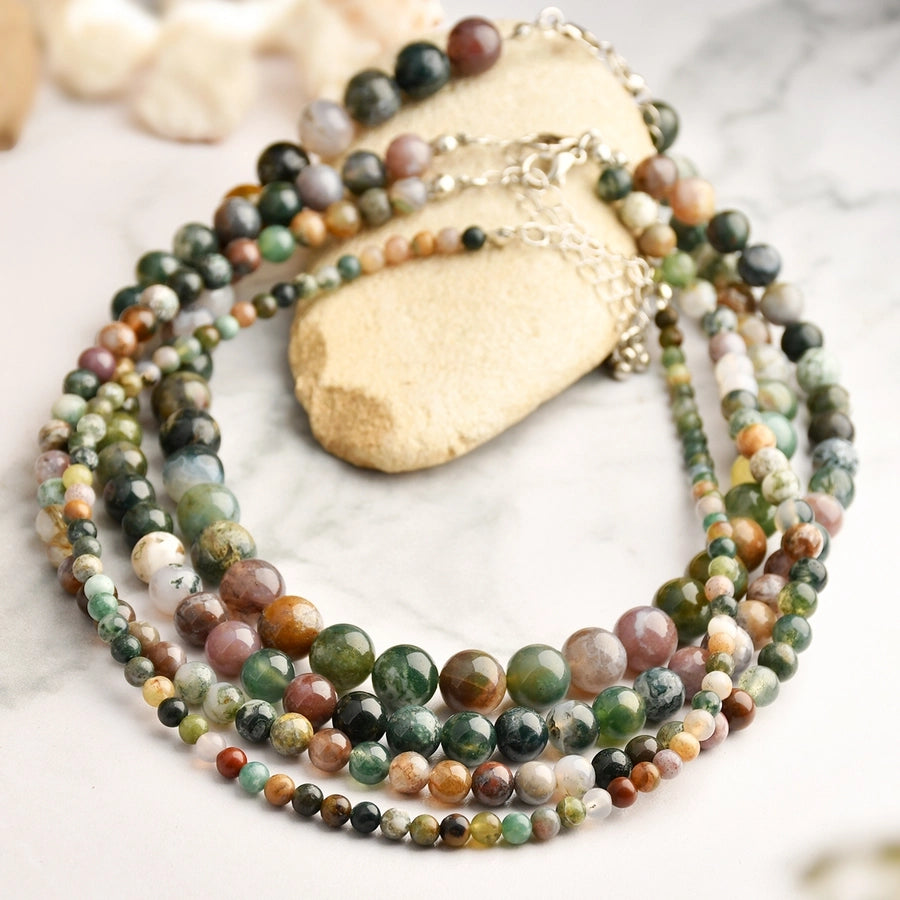 Retro Classic Style Round Alloy natural stone Beaded Chain Beaded Necklaces