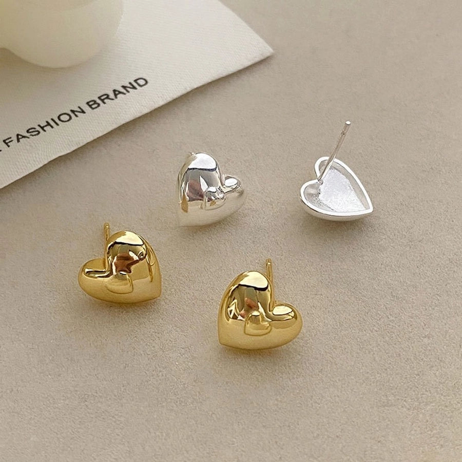 1 Pair 925 Sterling Silver 925 Sterling Silver Earrings Heart Shape Ear Studs