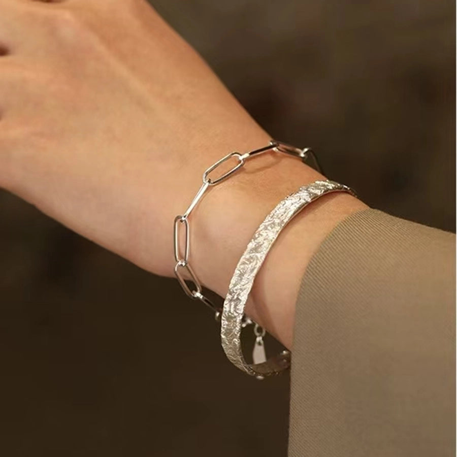 S925 Sterling Silver Geometric Chain Bracelet Fashion Simple Trend Unisex Style Bracelet