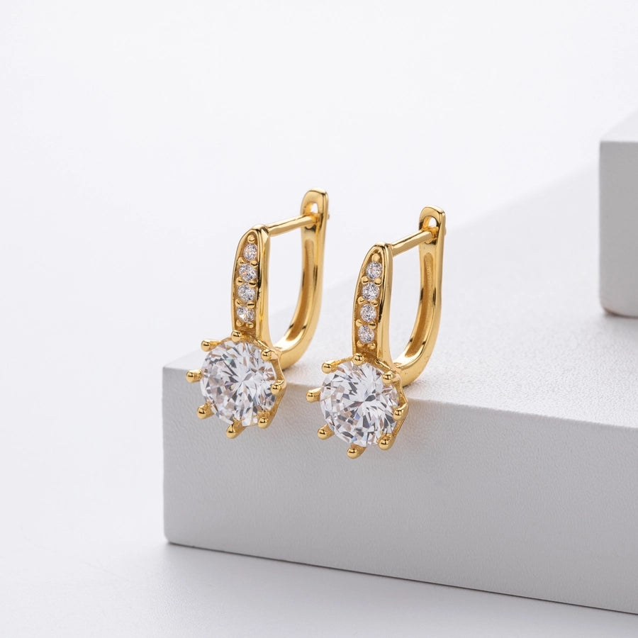 1 Pair 18K Gold Plated White Gold Plated Rhodium Plated 925 Sterling Silver Zircon 925 Sterling Silver Earrings Water Droplets Earrings