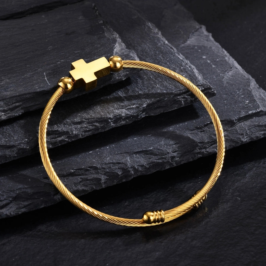 Religion Punk Cross 304 Stainless Steel 18K Gold Plated  Bangle In Bulk