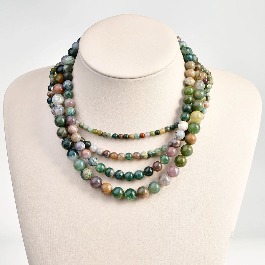 Retro Classic Style Round Alloy natural stone Beaded Chain Beaded Necklaces