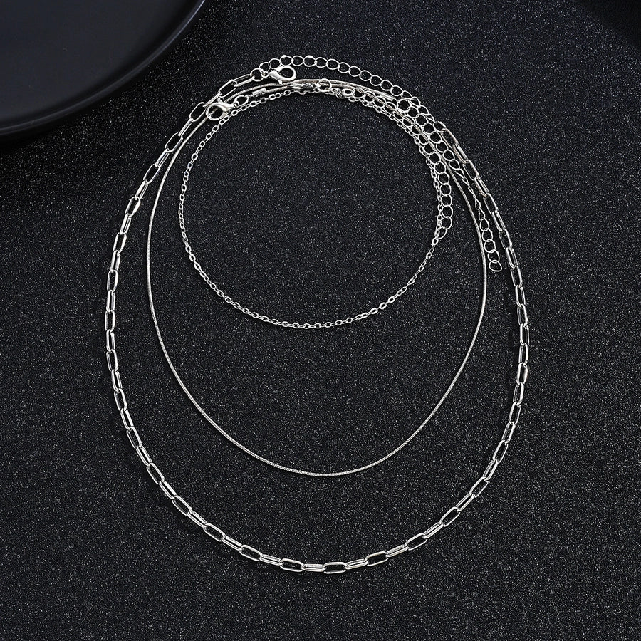 Simple Style Solid Color Alloy Paperclip Chain cable chain snake chain Layered Necklaces