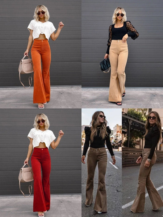 women's holiday casual solid color full length flared pants