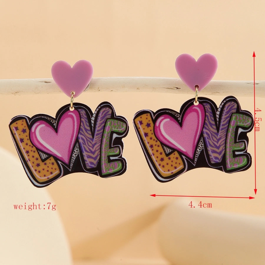 1 Pair Cute Exaggerated Letter Heart Shape Handmade Arylic Drop Earrings