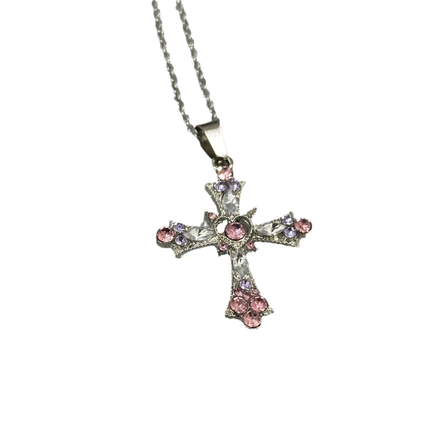 IG Style Shiny Cross Heart Shape Rhinestones Alloy cable chain Pendant Necklaces