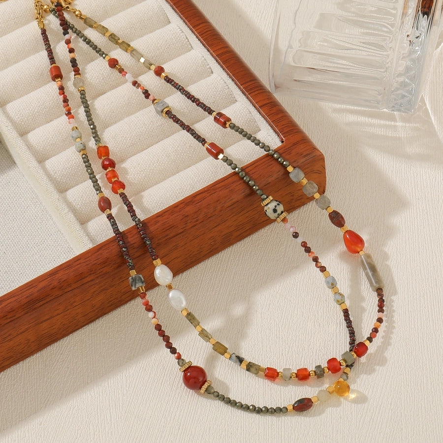 Casual Luxurious Irregular 304 Stainless Steel Czech Beads Agate Beaded Chain Beaded Necklaces