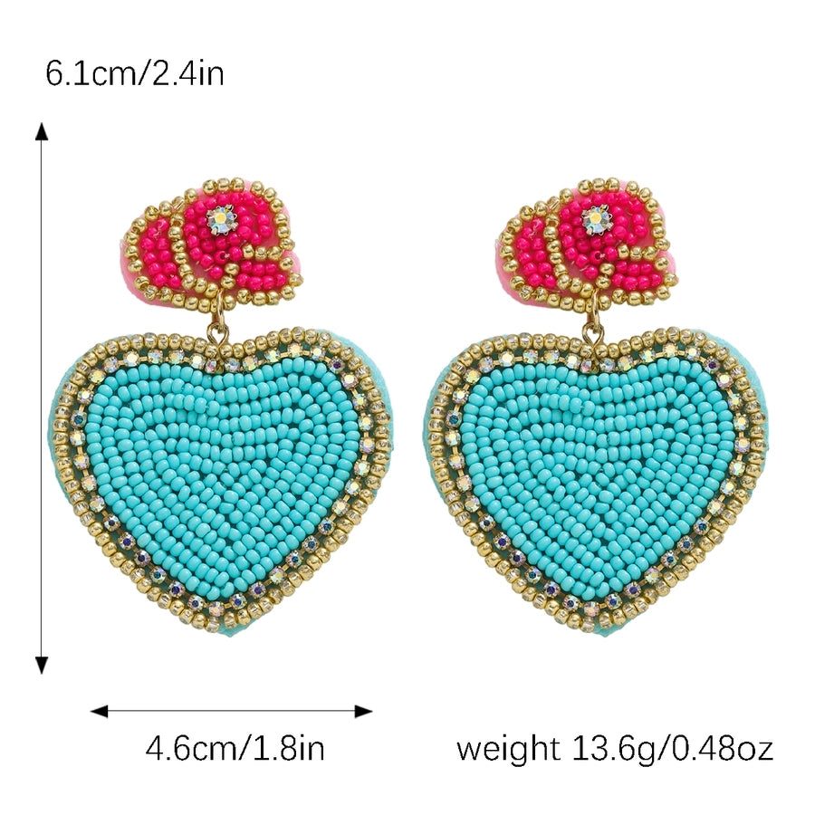 1 Pair Cute Streetwear Commute Heart Shape Cloth Rhinestone Drop Earrings