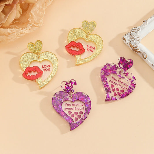 1 Pair Cute Exaggerated Heart Shape Handmade Arylic Drop Earrings