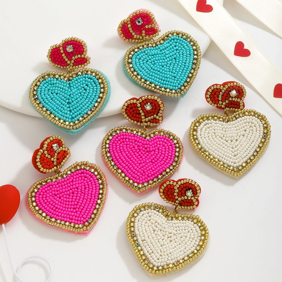 1 Pair Cute Streetwear Commute Heart Shape Cloth Rhinestone Drop Earrings