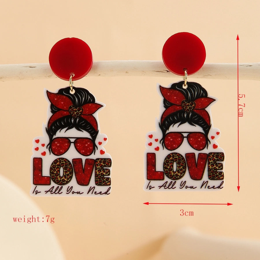 1 Pair Cute Exaggerated Letter Heart Shape Handmade Arylic Drop Earrings