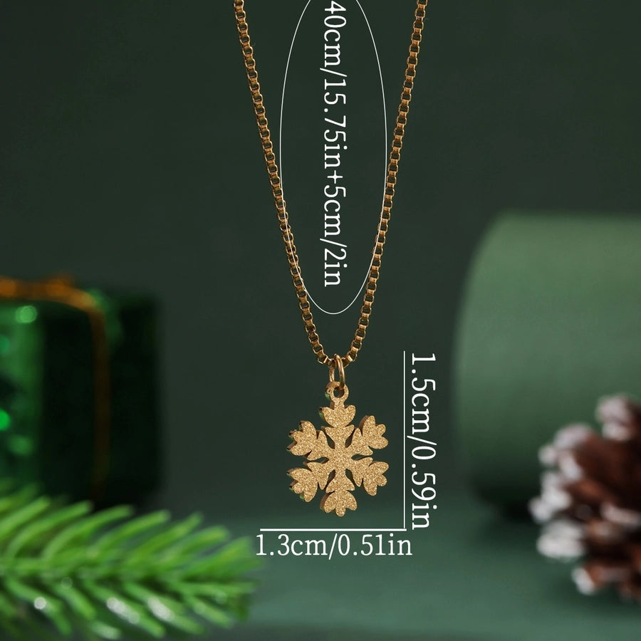 1 Christmas 18K Real Gold Stainless Steel Frosted Snowflake Pendant Necklace for Women Christmas Gift