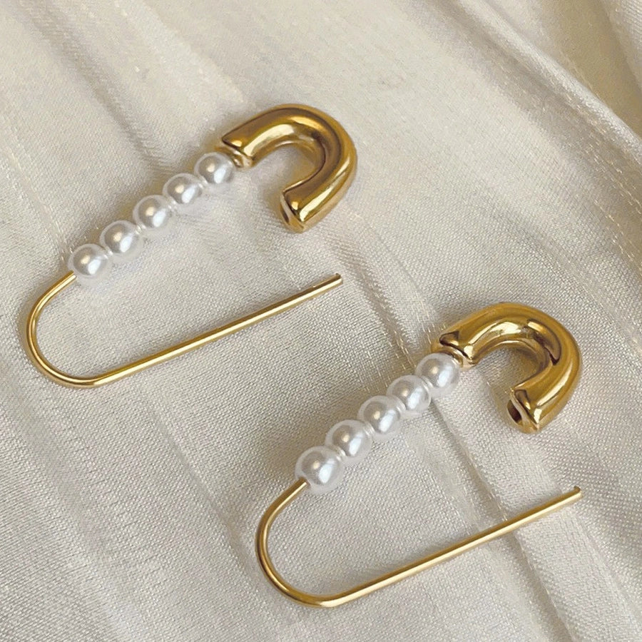 1 Pair Elegant Formal Romantic Paper Clip Inlay 304 Stainless Steel Imitation Pearl 18K Gold Plated Earrings