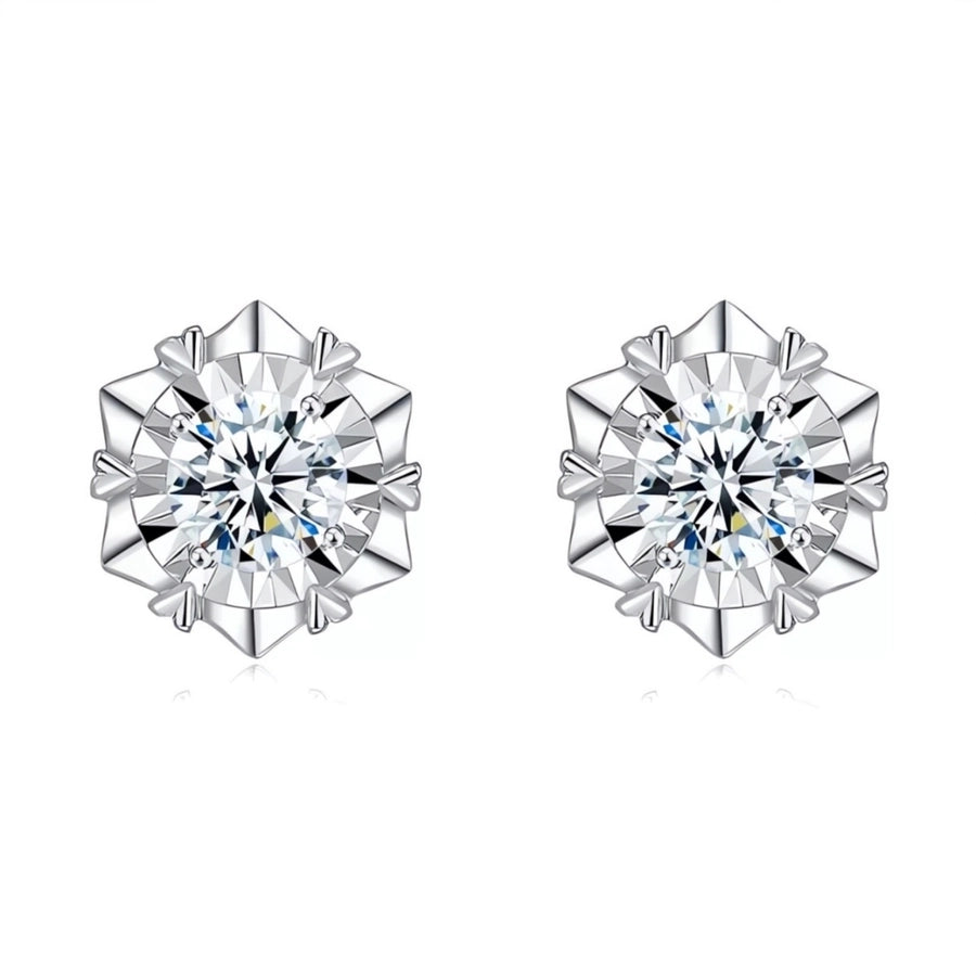 1PC Snowflake Style Luxurious Colored Moissanite Diamond with S925 Silver Stud Earrings, Luxurious and Elegant Quality Stud Earrings, Best Gift for Women Or Valentine's Day and Wedding Engagement Jewelry Brides