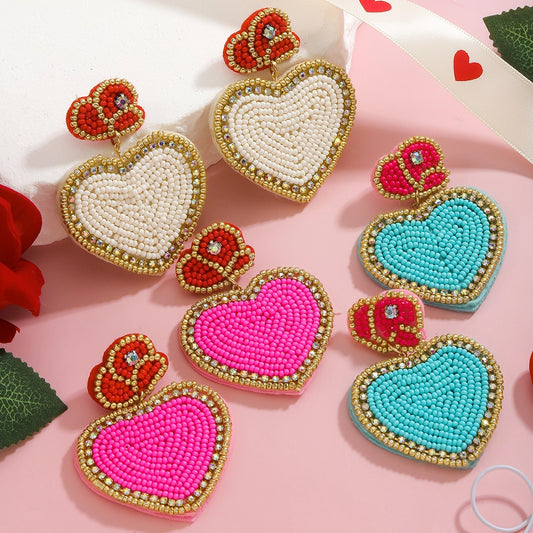 1 Pair Cute Streetwear Commute Heart Shape Cloth Rhinestone Drop Earrings