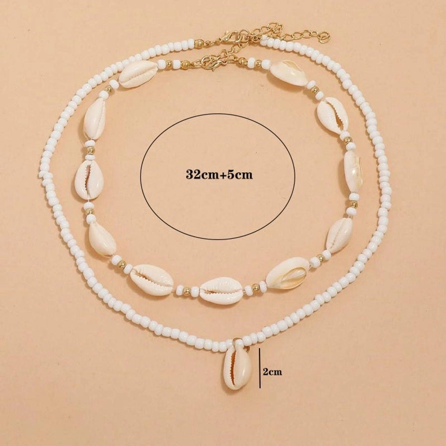 Hawaiian Beach Shell Mostacilla Seed Bead Beaded Chain Layered Necklaces