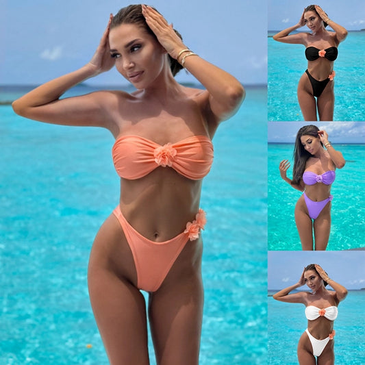 Women's Solid Color 2 Pieces Set Bikinis Swimwear