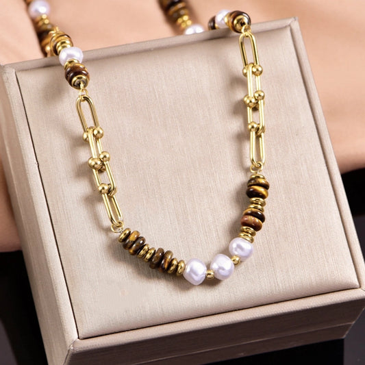 Jewelry Casual Vacation Geometric 304 Stainless Steel Tiger Eye Plating Necklace