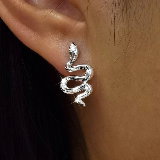 White Gold Plated Sterling Silver Zircon Animal Snake Earrings