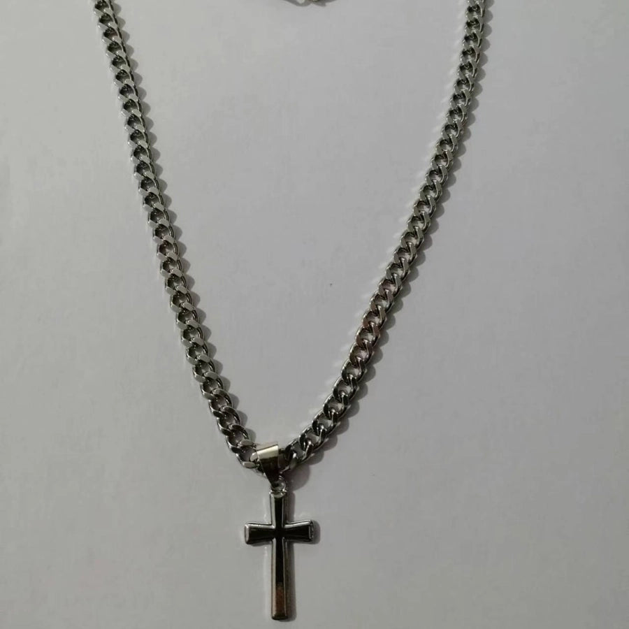 1 Piece to My Grandson Glossy Cross Pendant Cuban Metallic Belt Card Men's Necklace