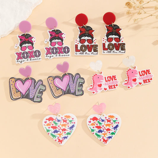 1 Pair Cute Exaggerated Letter Heart Shape Handmade Arylic Drop Earrings