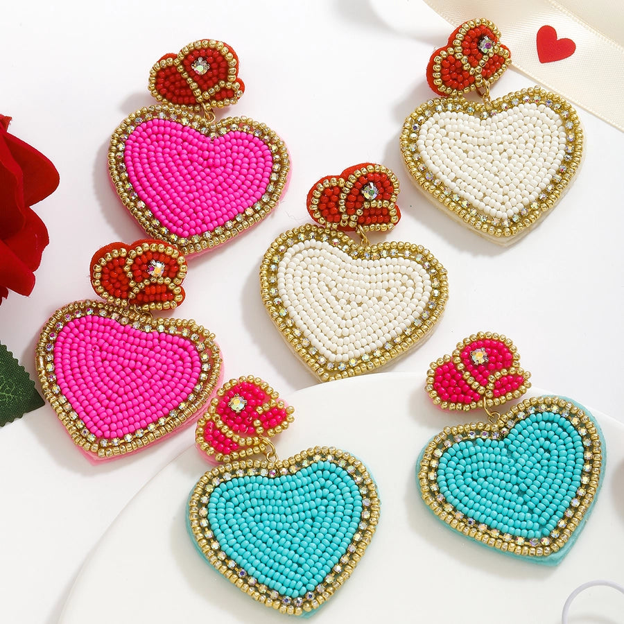 1 Pair Cute Streetwear Commute Heart Shape Cloth Rhinestone Drop Earrings