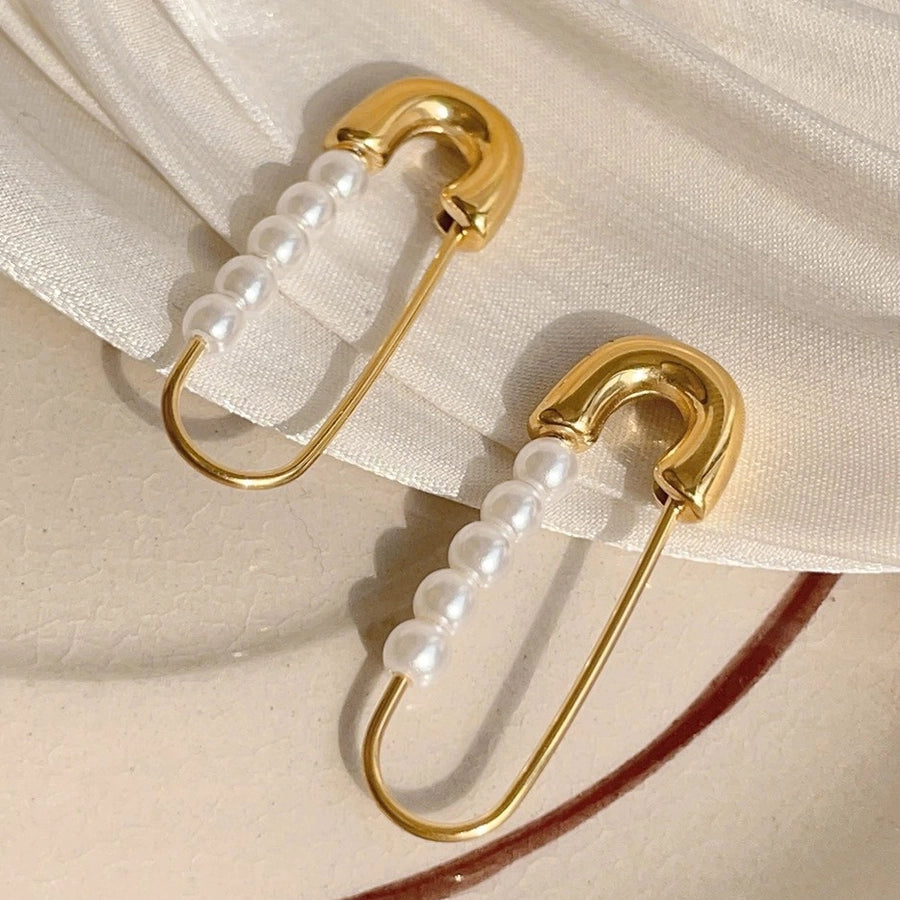 1 Pair Elegant Formal Romantic Paper Clip Inlay 304 Stainless Steel Imitation Pearl 18K Gold Plated Earrings