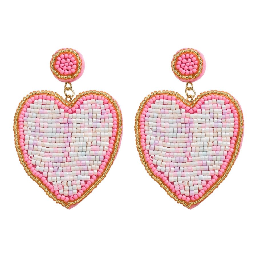 1 Pair Cute Romantic Sweet Heart Shape Beaded Cloth Drop Earrings