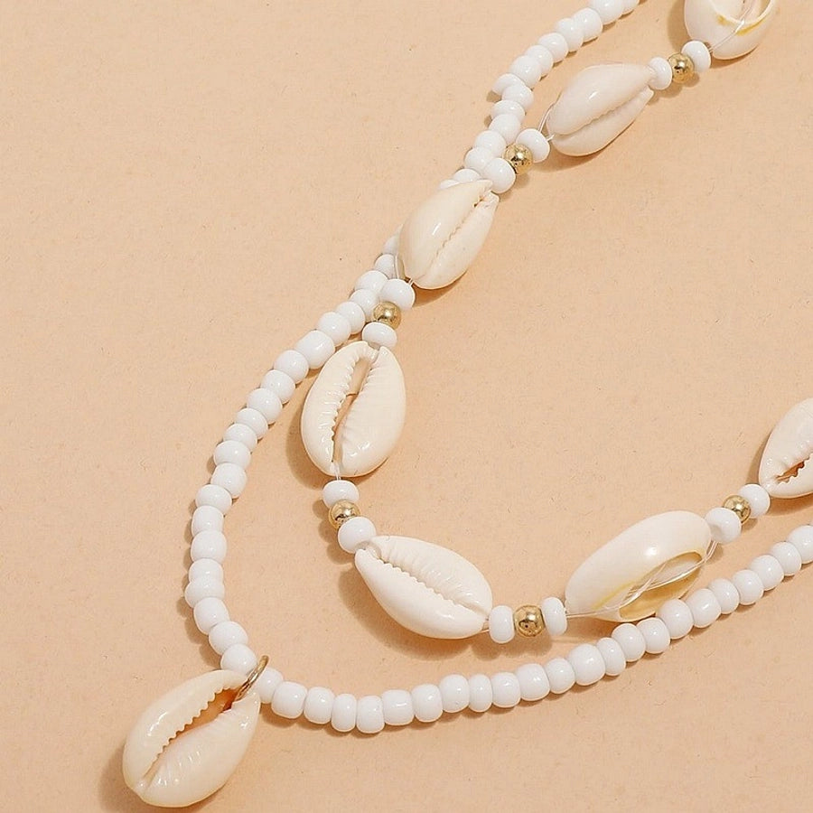 Hawaiian Beach Shell Mostacilla Seed Bead Beaded Chain Layered Necklaces