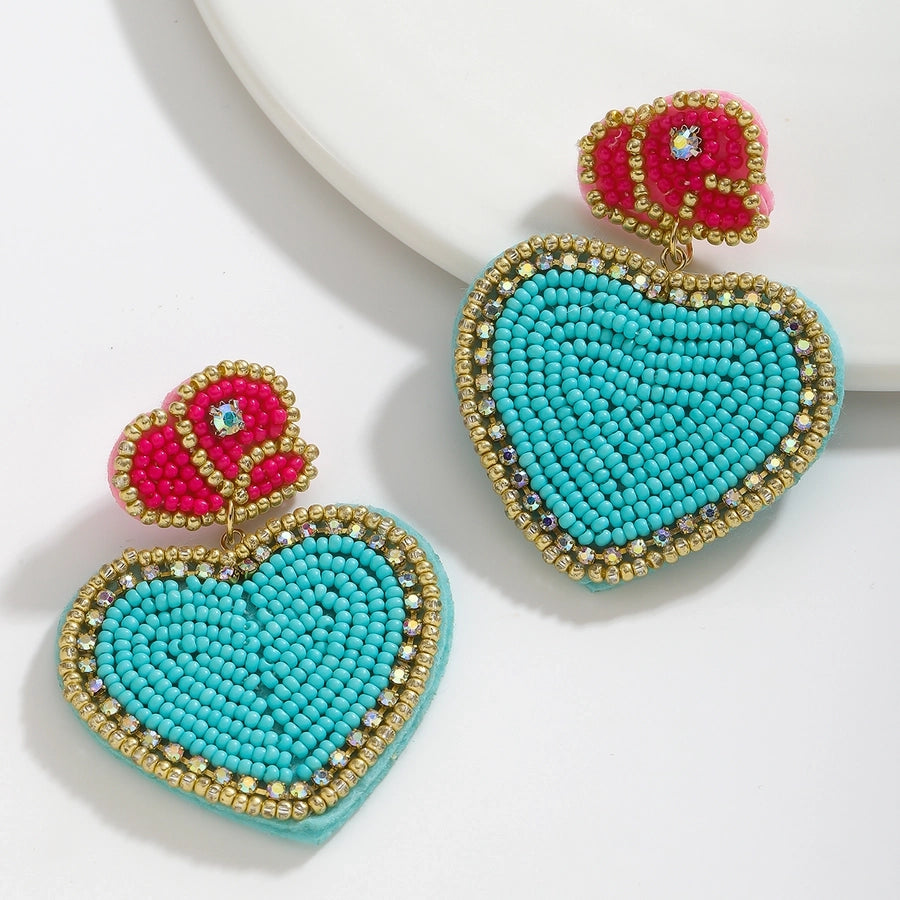 1 Pair Cute Streetwear Commute Heart Shape Cloth Rhinestone Drop Earrings