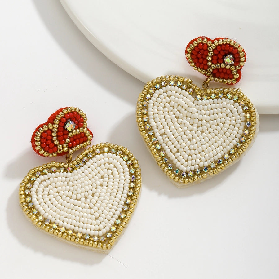 1 Pair Cute Streetwear Commute Heart Shape Cloth Rhinestone Drop Earrings