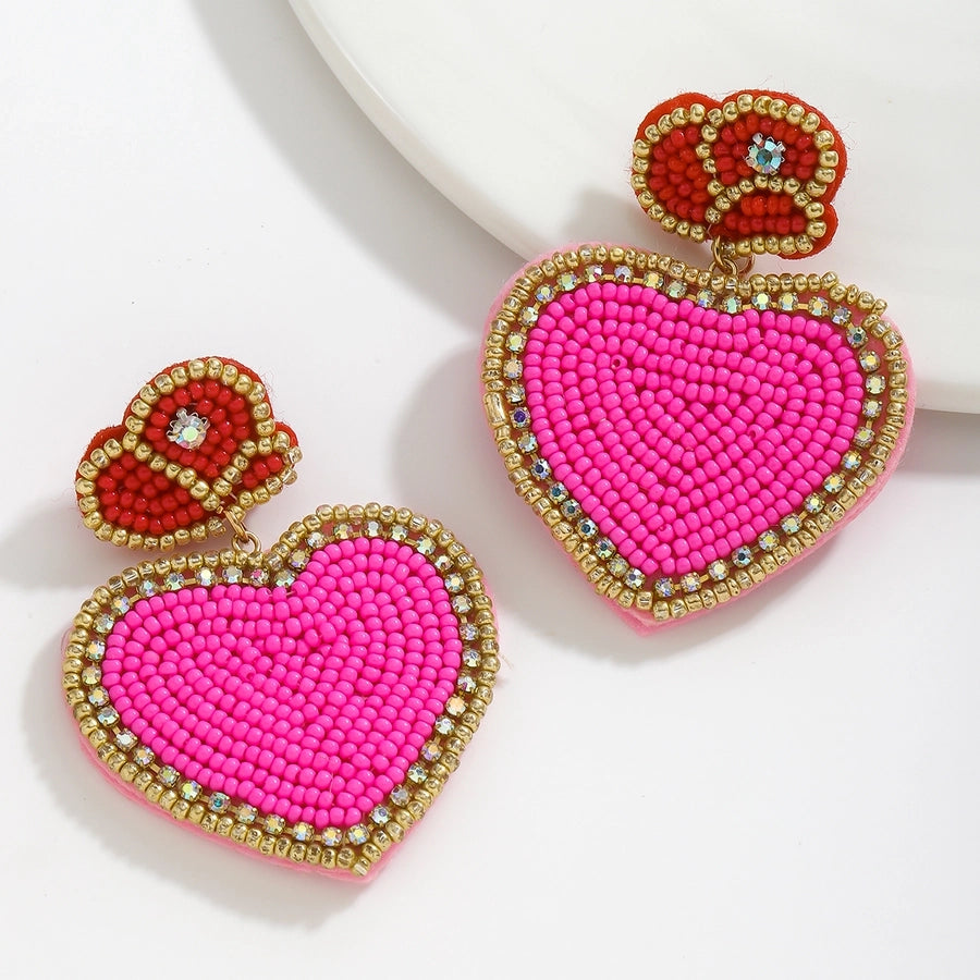 1 Pair Cute Streetwear Commute Heart Shape Cloth Rhinestone Drop Earrings