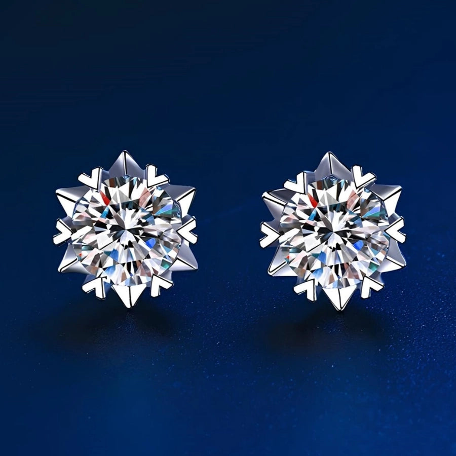 1PC Snowflake Style Luxurious Colored Moissanite Diamond with S925 Silver Stud Earrings, Luxurious and Elegant Quality Stud Earrings, Best Gift for Women Or Valentine's Day and Wedding Engagement Jewelry Brides