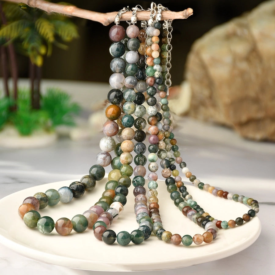 Retro Classic Style Round Alloy natural stone Beaded Chain Beaded Necklaces