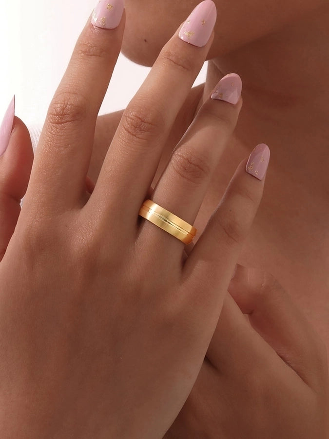 Jewelry Basic Solid Color 304 Stainless Steel 18K Gold Plated Rings