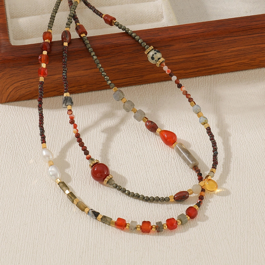 Casual Luxurious Irregular 304 Stainless Steel Czech Beads Agate Beaded Chain Beaded Necklaces