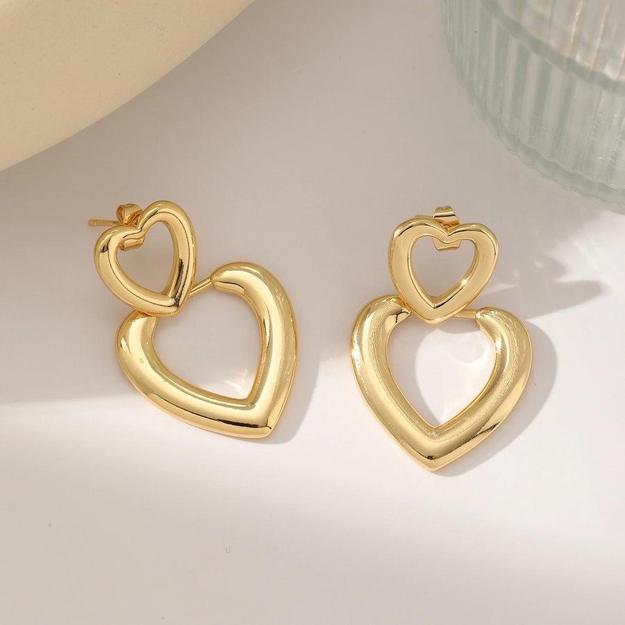 1 Pair Elegant Heart Shape Plating Inlay Copper Imitation Pearl Zircon 18K Gold Plated Drop Earrings Ear Studs