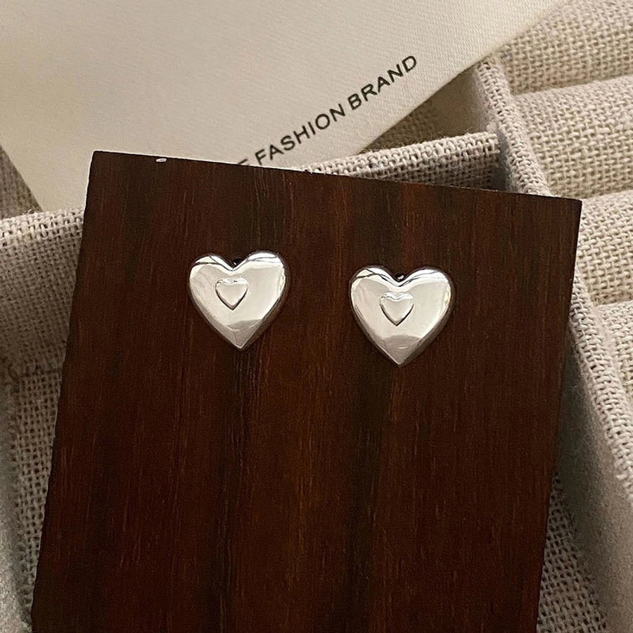 1 Pair 925 Sterling Silver 925 Sterling Silver Earrings Heart Shape Ear Studs