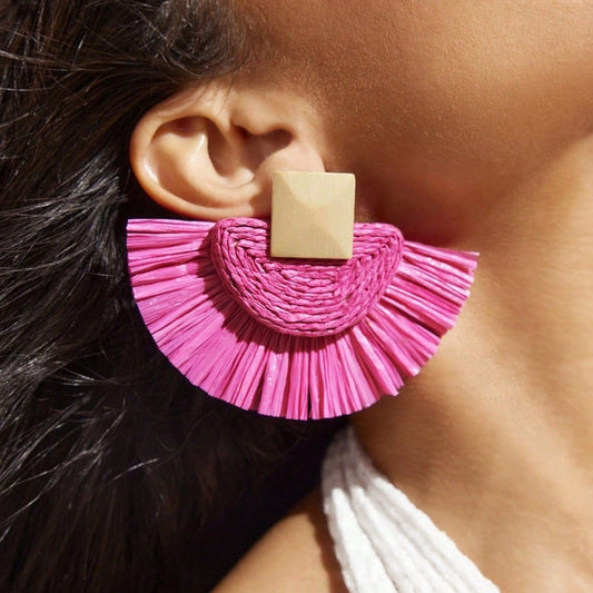 1 Pair Bohemian Semicircle raffia Ear Studs