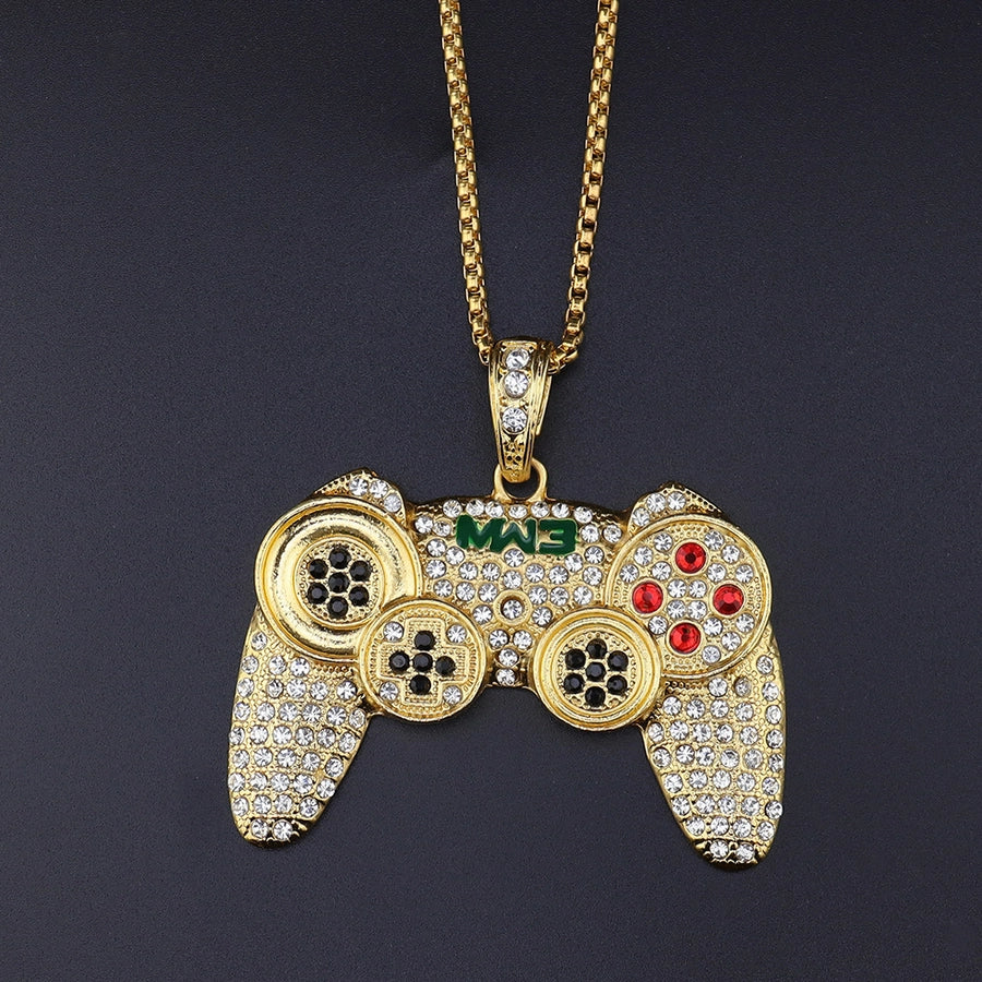 European and American Alloy Full Diamond Game Machine Handle Necklace Hip Hop Cool Men's Arcade Pendant Cross-Border One Piece Dropshipping