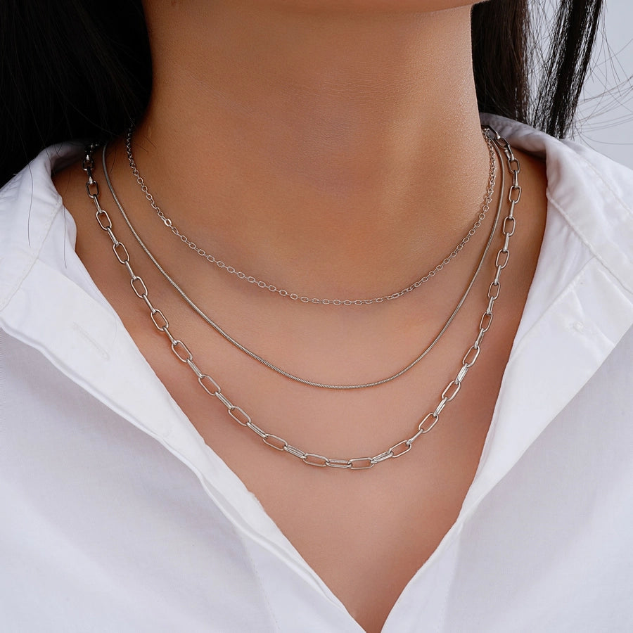 Simple Style Solid Color Alloy Paperclip Chain cable chain snake chain Layered Necklaces